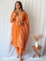 Rust Zariwork Soft Tissue Shimmer Suit Set (Slim Fit) - SALE - Image 3