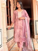 Mauve zari Festive Slim fit Suit Set - SALE - Image 3