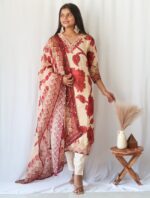 Crimson Bloom Tissue Shimmer Slim fit Suit Set - SALE - Image 4